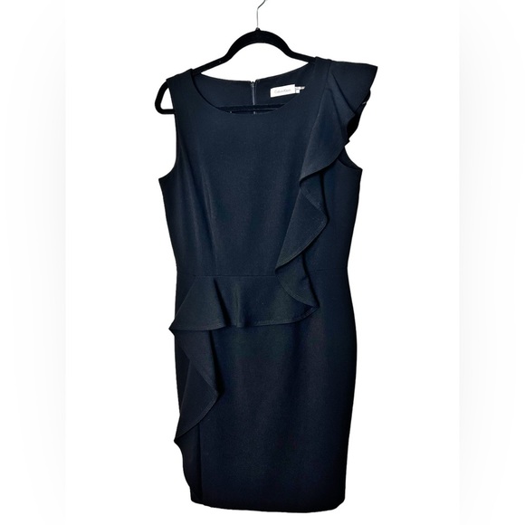 Calvin Klein - Black Ruffle Sheath Dress‎ - Sz. 10 - Picture 1 of 8
